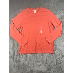 Dockers Mens Long Sleeve Crew Neck‎ T Shirt Coral Organic Cotton XL New
